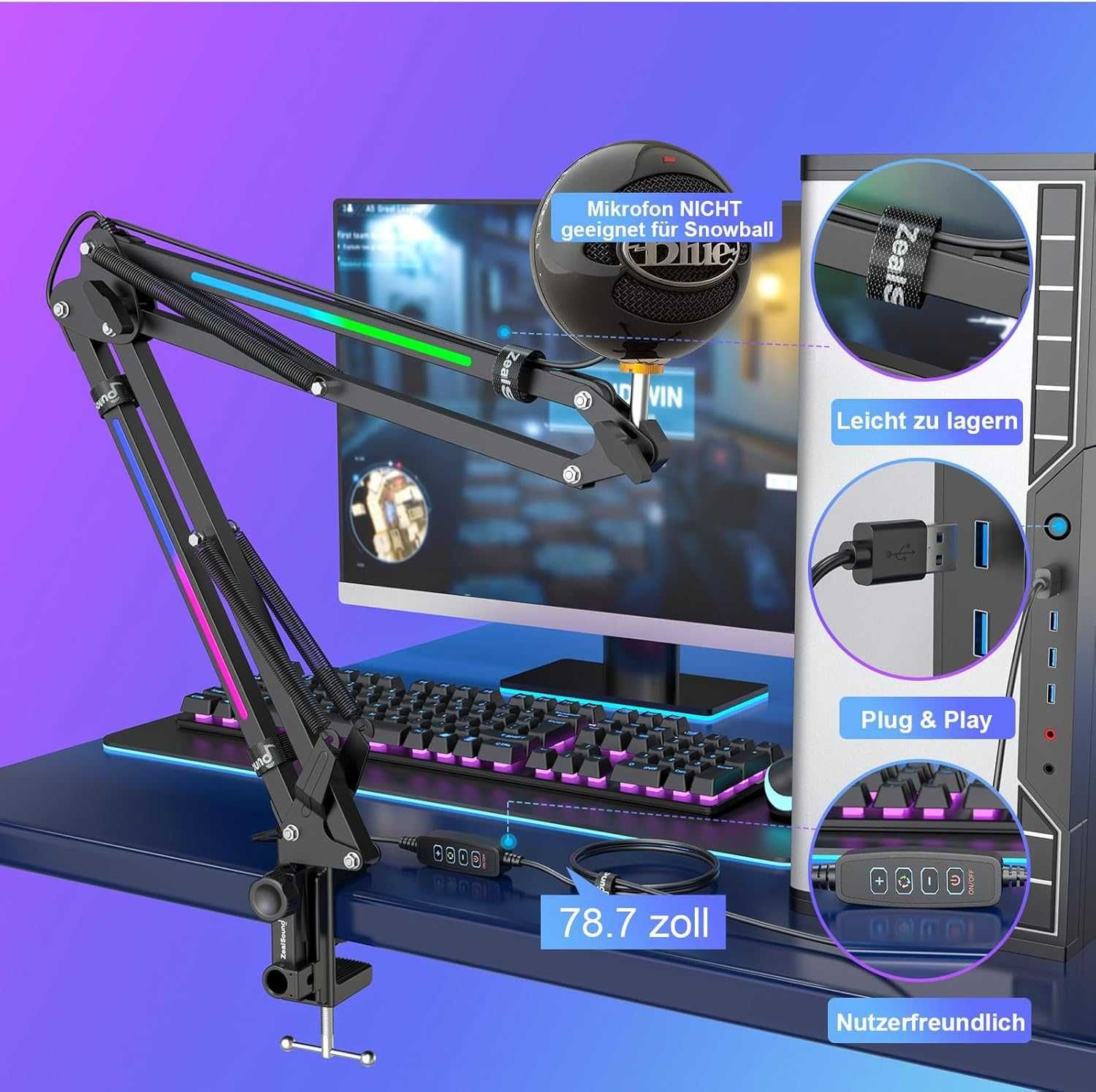 Statyw Biurkowy Wysięgnik Ramię Rgb Do Mikrofonu Blue Yeti Hyperx Rode