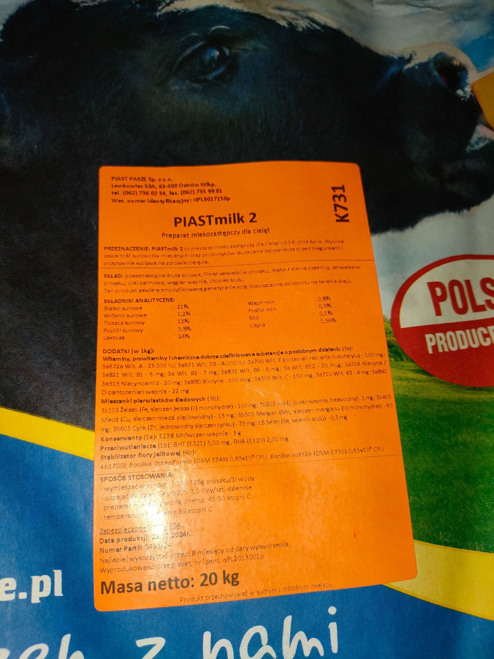 Preparat mlekozastępczy dla cielaków. mleko cielak 2