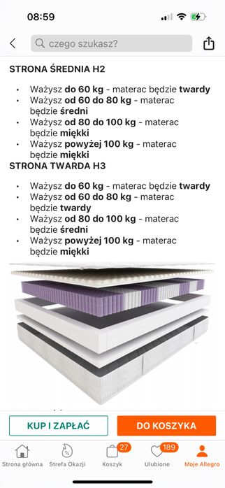 Używany materac hilding flamenco 180x200