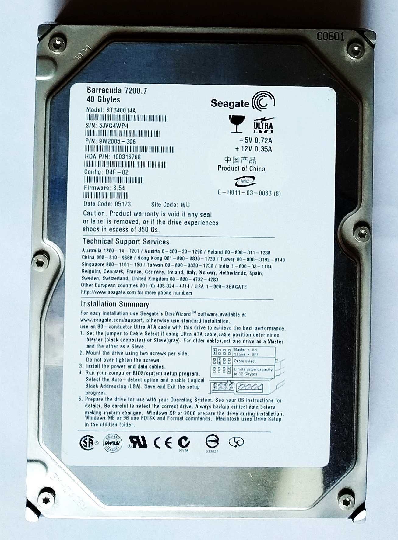 Жесткий диск (HDD) Seagate Barracuda ST340014A, 3.5", 40GB, IDE