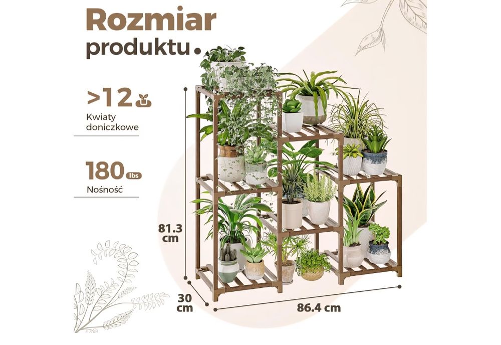 Stojak na kwiaty doniczkowe - drewno eukaliptusowe