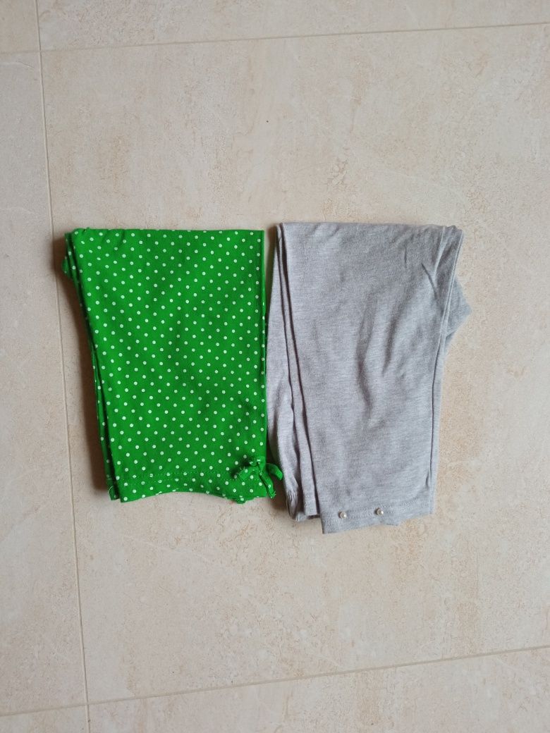 Spodenki 134-140 legginsy zielone kropki dziewczynka 2szt BDB