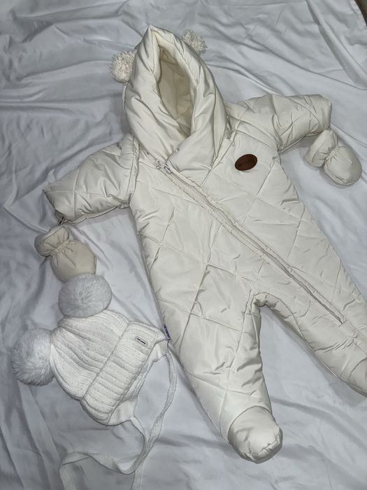 Комбінезон дитячий зимовий Polar молочний  68 р , у подарунок шапочка