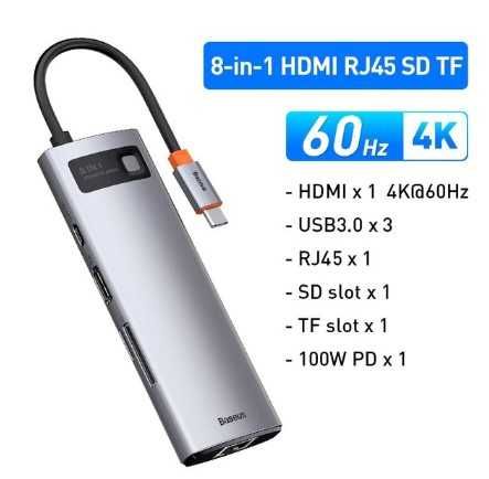 USB хаб Baseus 6в1, 7в1, 8в1 4К HDMI/USB3/PD/SD/TF