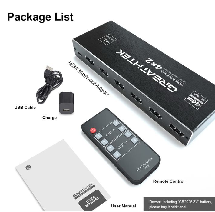 Матричний перемикач HDMI 4x2 4K60Hz HDMI сплітер 4 входи 2 виходи