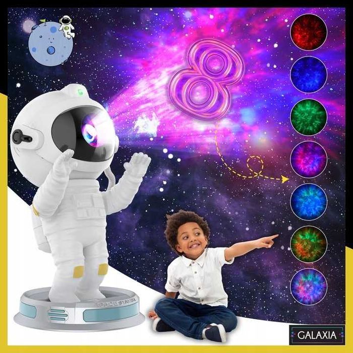 PROJEKTOR GWIAZD Astronauta Dla Dzieci Lampka Nocna Led Laserowy