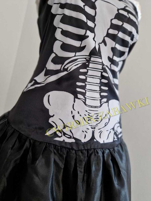 Halloween przebranie Strój kostium Szkielet sukienka M czarna