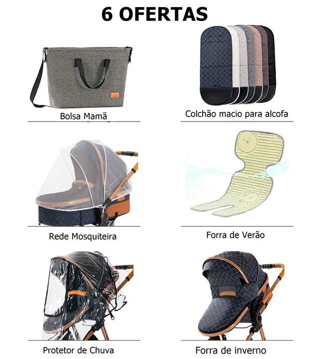 Carrinho bebé 3 em 1 PinkBaby Magic Gold - Com Base Isofix - Chocolate