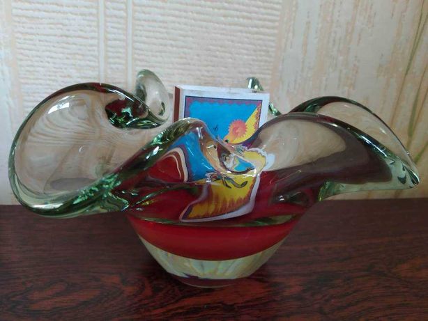 250грн.Пепельница чешское цветное стекло (ваза, ладья, СССР)