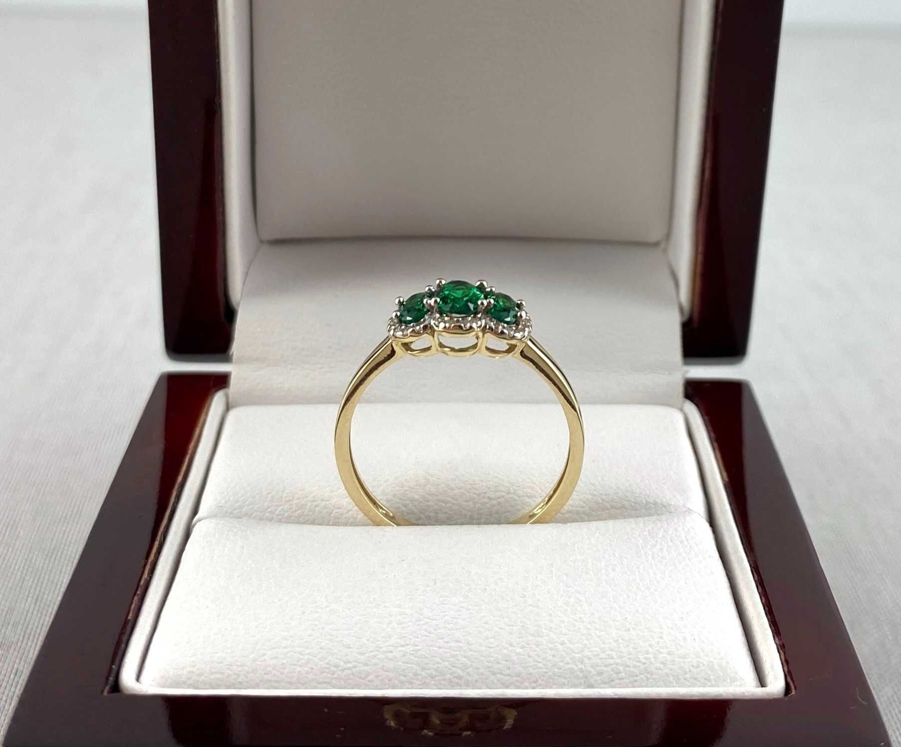 ZŁOTY pierścionek z zielonymi cyrkoniami PR. 585 (14K) rozmiar 19