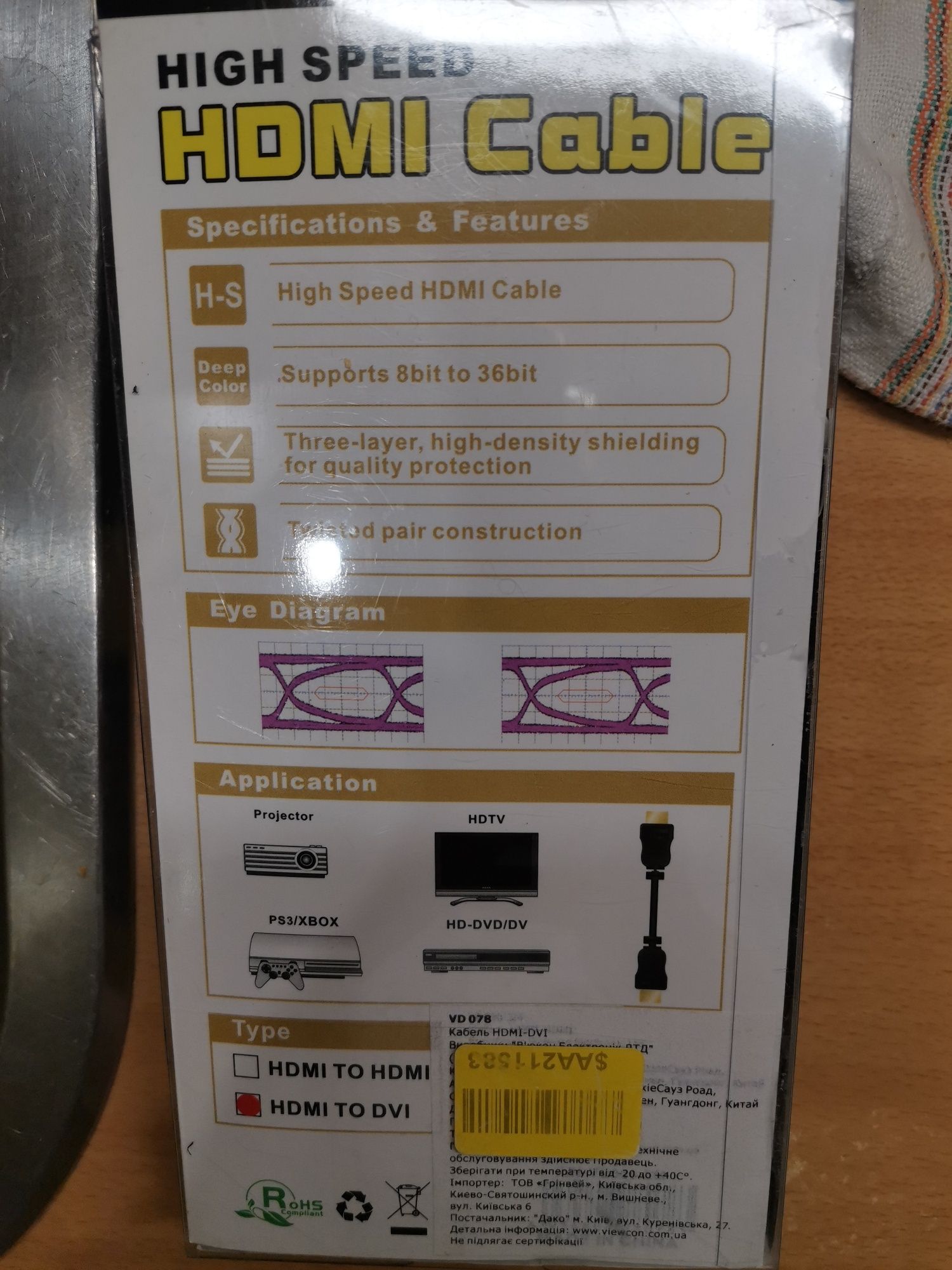 Кабель HDMI-DVI (24+1) 1.8 м, M/M