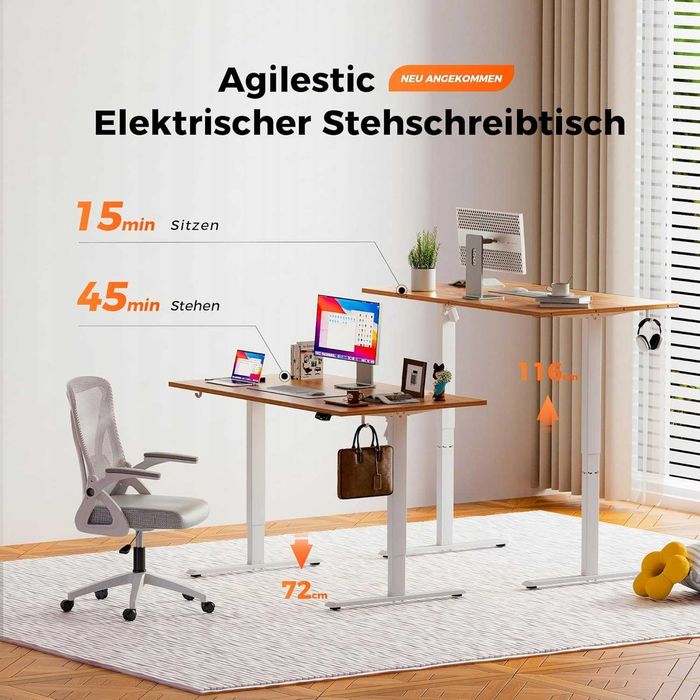 Biurko Komputerowe Elektryczne Agilestic 140 x 80 x 72 cm biały, brąz