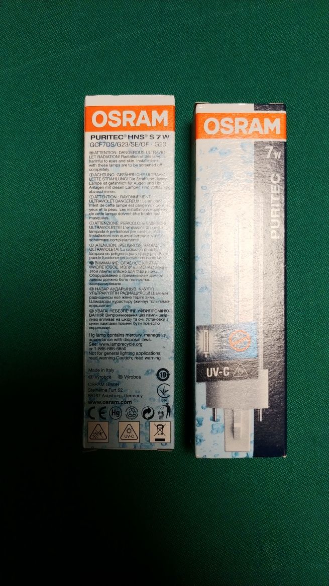 Duas lâmpadas uv-c osram puritec hns s 7w GCF7DS/G23/SE/OF G23