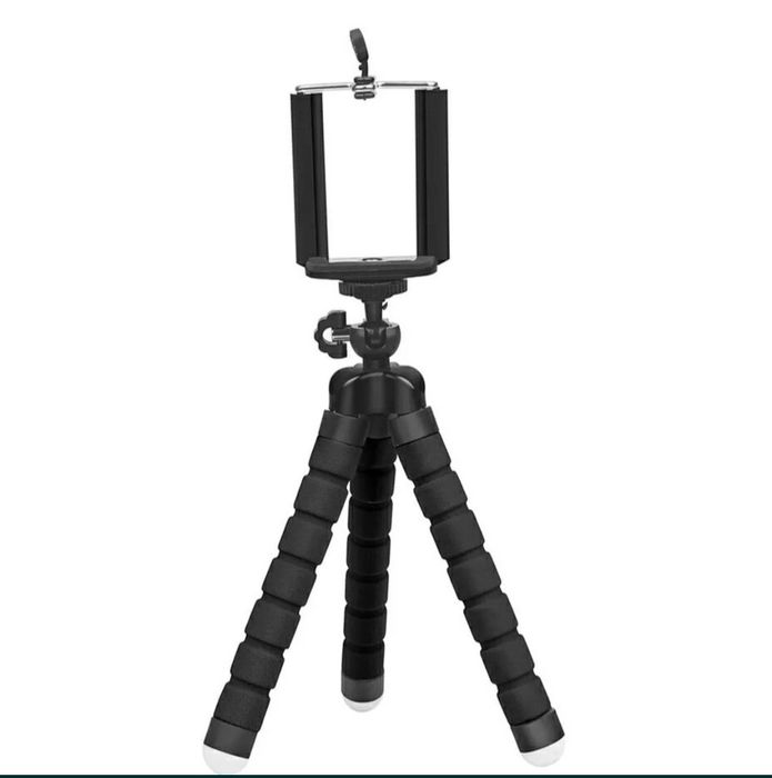 Wygodny i mały statyw z uchwytem na telefon i wyginanymi nóżkami