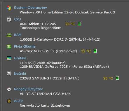 Komputer AMD Athlon II X2 245 Windows XP LG L1718S-SN nvidia 7025