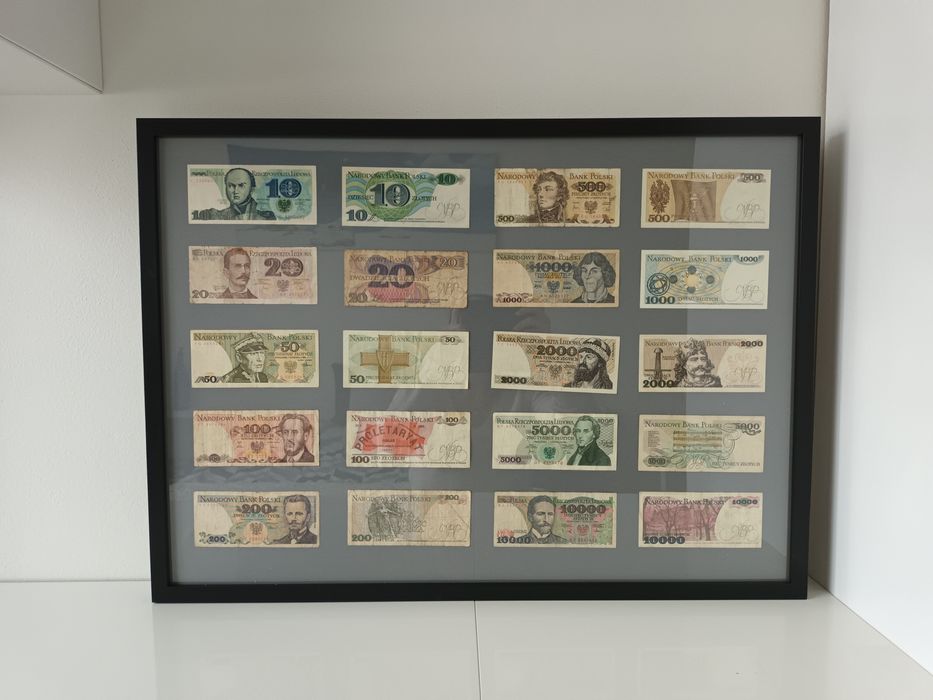 Banknoty PRL w ramie