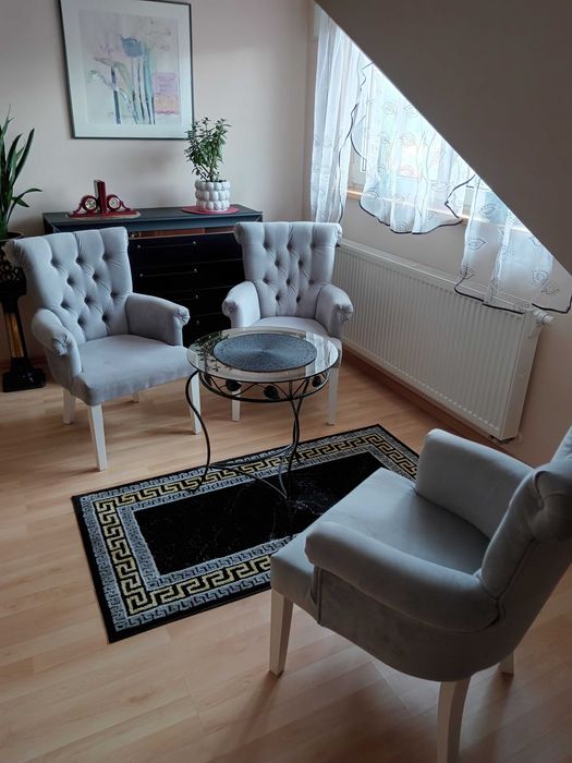 Fotel pikowany welur krzesło glamour 3 sztuki fotele szare