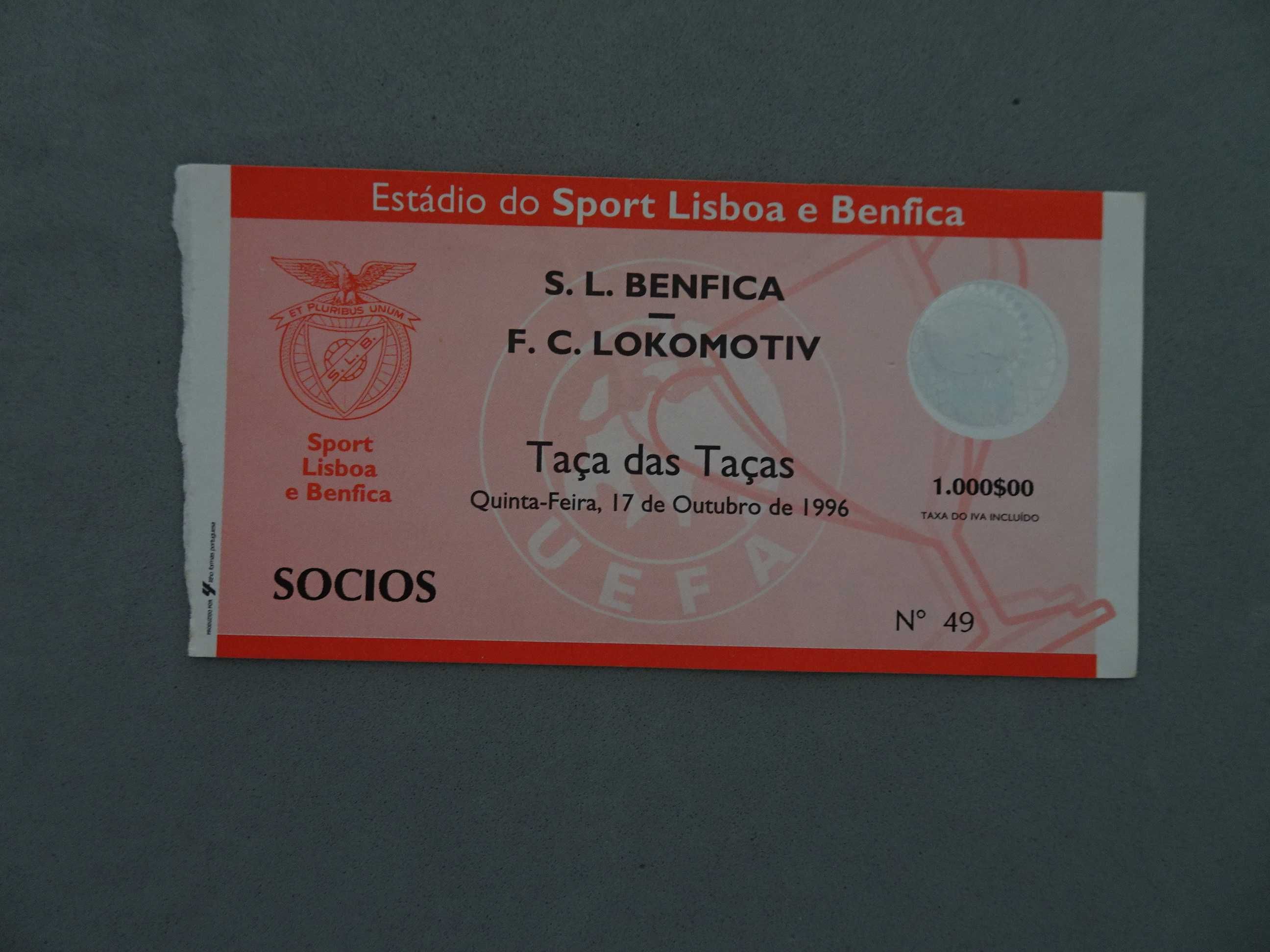 Bilhete de futebol Benfica Lokomotiv Taça das Taças 1966