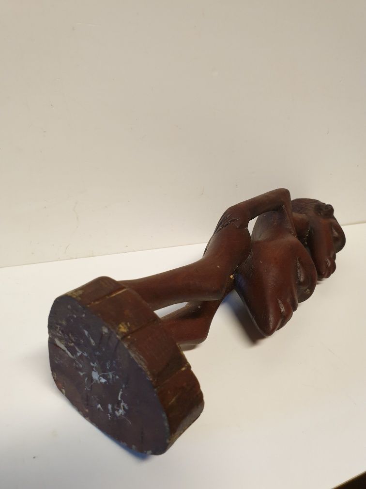 Antiga escultura africana de 2 cabeças em madeira exótica