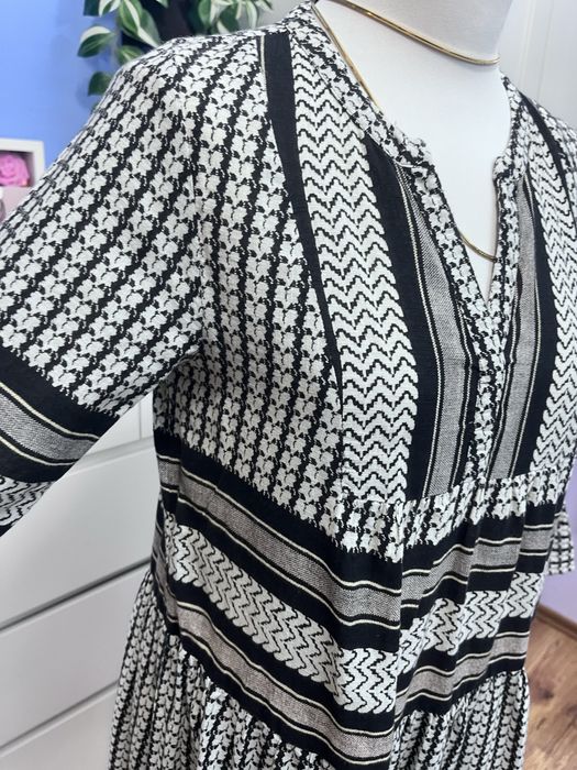 Bawełniana retro maxi sukienka vintage boho pepitka firma Pulz