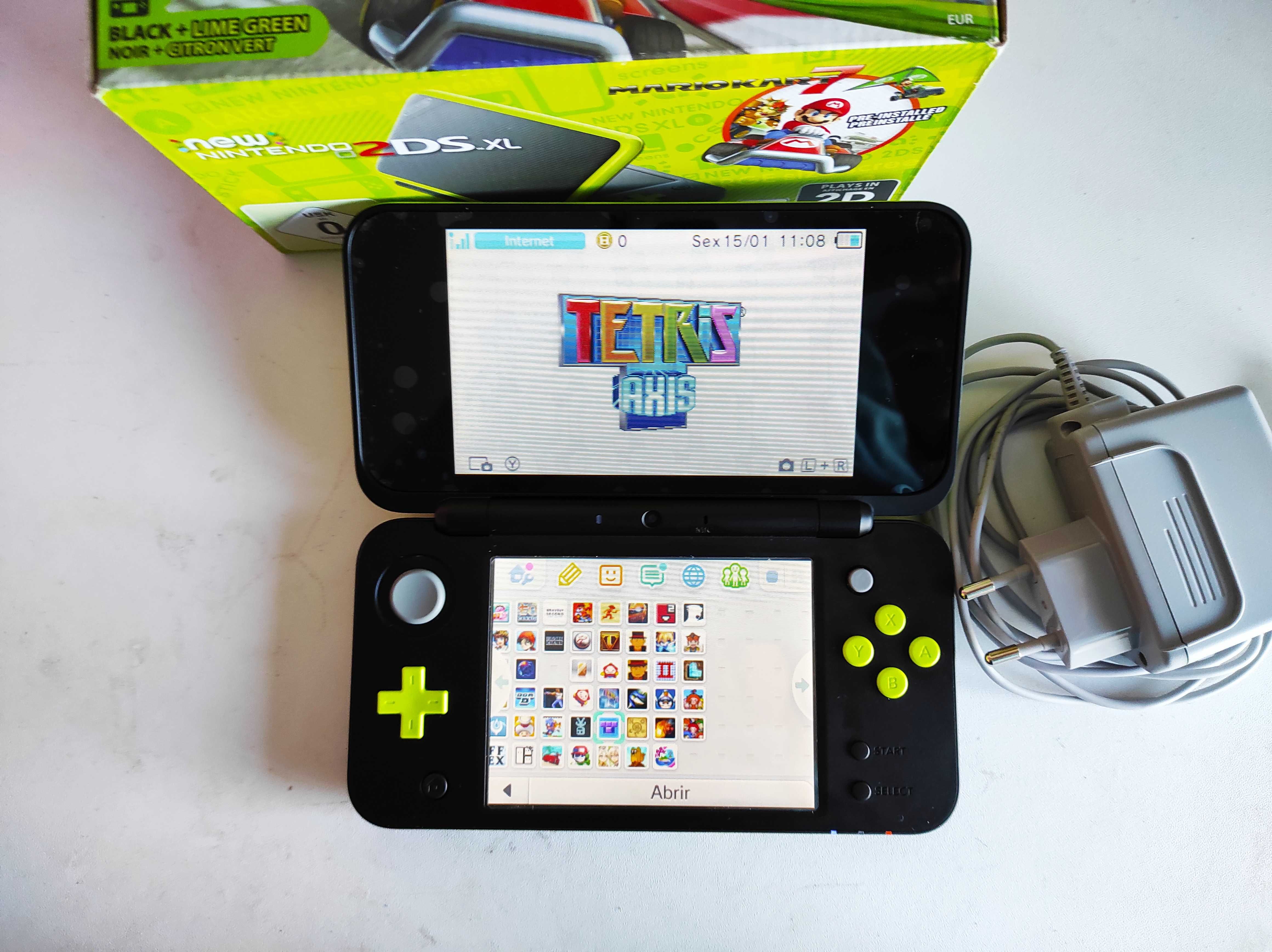 New Nintendo 2DS XL Desbloqueada - Cartão 128 GB - Verde Limão
