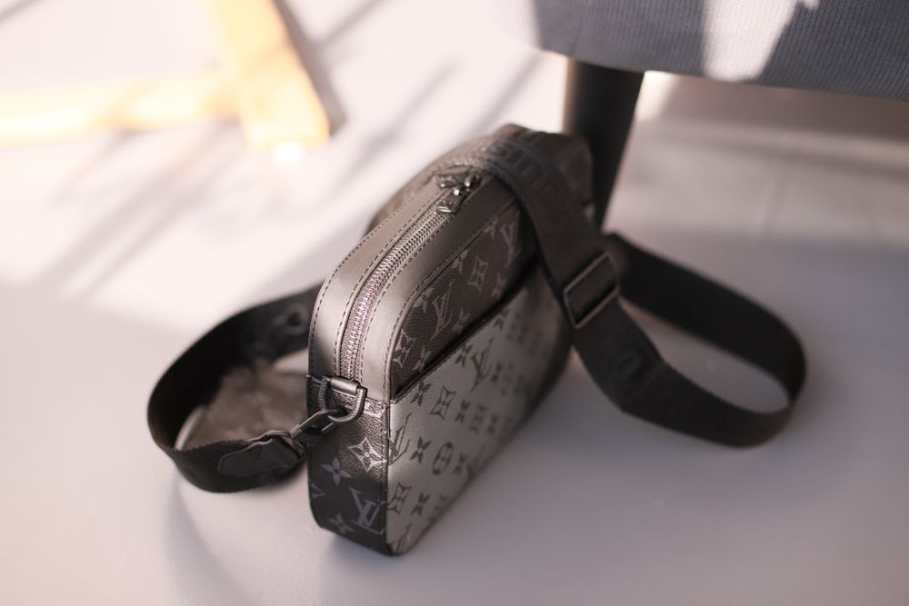 Мужская  сумка барсетка Louis Vuitton серая шашка сумка