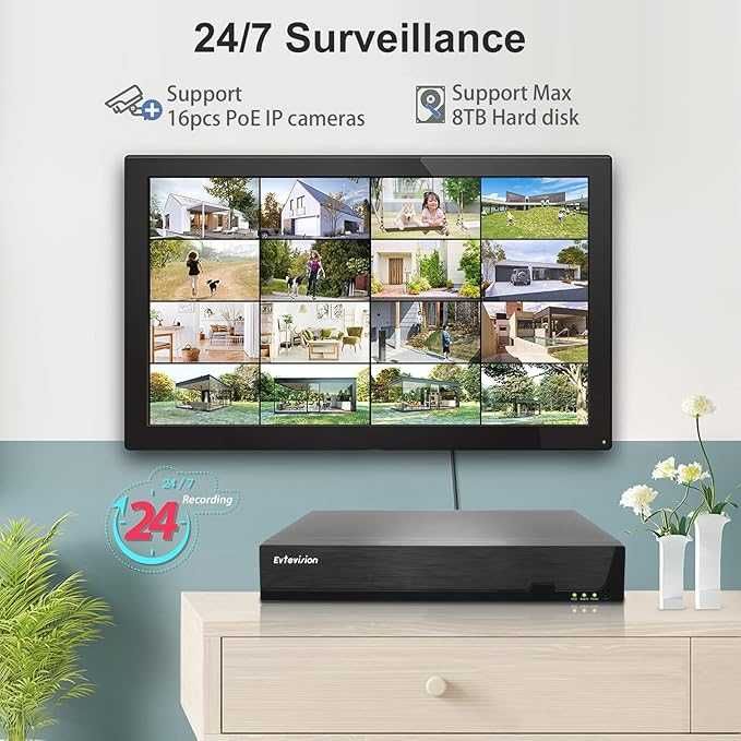 Evtevision POE NVR16CH 4K/5MP/4MP/3MP/1080p sieciowy rejestrator wideo