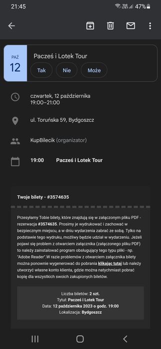Pacześ i Lotek Tour - Bydgoszcz 2 bilety VIP