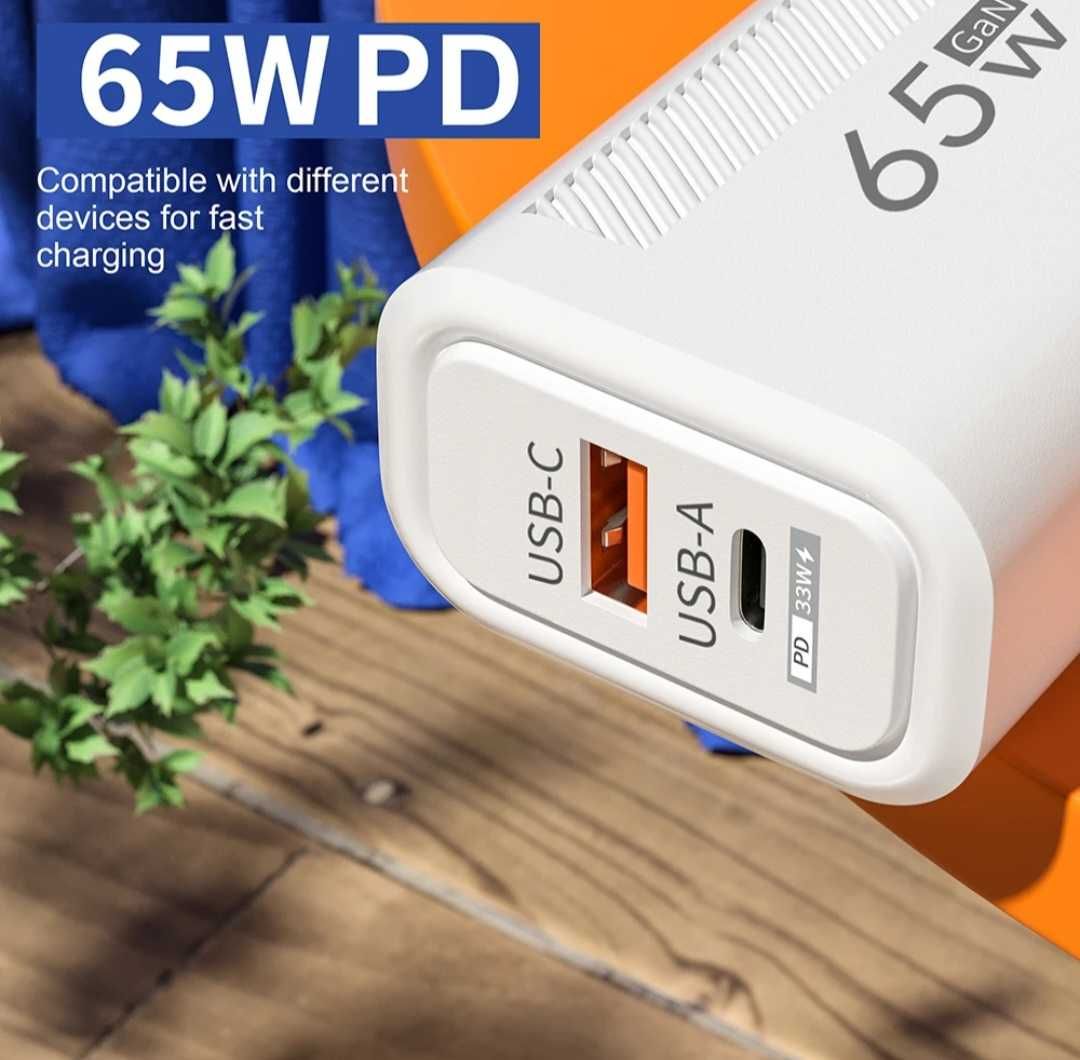 Ładowarka ścienna GaN z wtyczką USB C o mocy 65 W