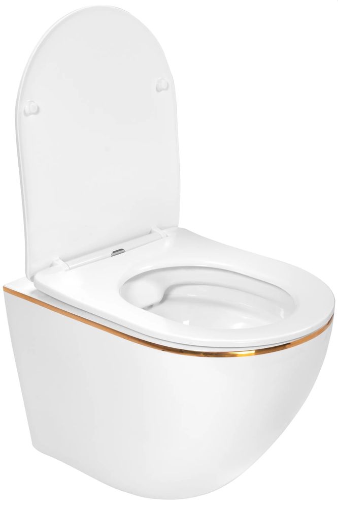 Toaleta miska wc rea carlo złoty pasek złoto biała bezrantowa