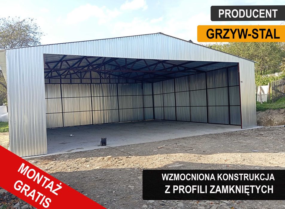 Duża Hala Magazyn Garaż blaszany Grafit + Brama Garażowa   – GRZYWSTAL