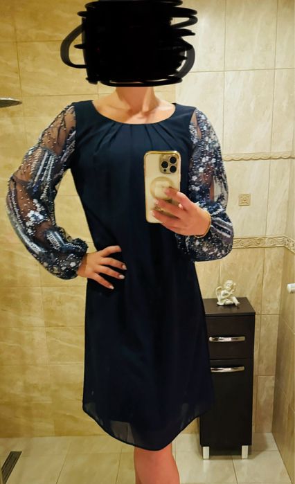 Piękna suknia 38 rozmiar granatowa świąteczna elegancka