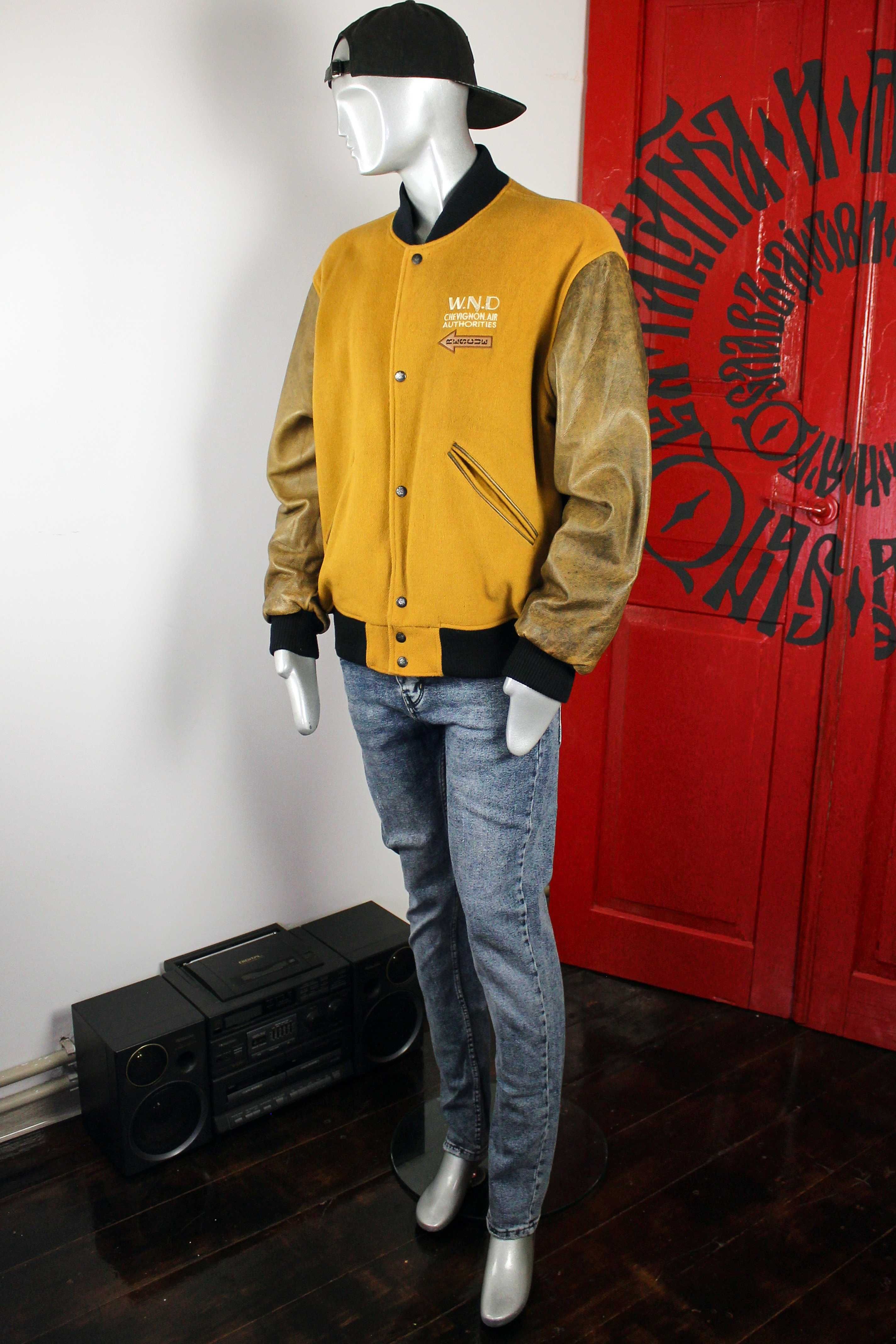 Сhevignon винтажная шерстяная куртка с кожаными рукавами, бомбер пилот