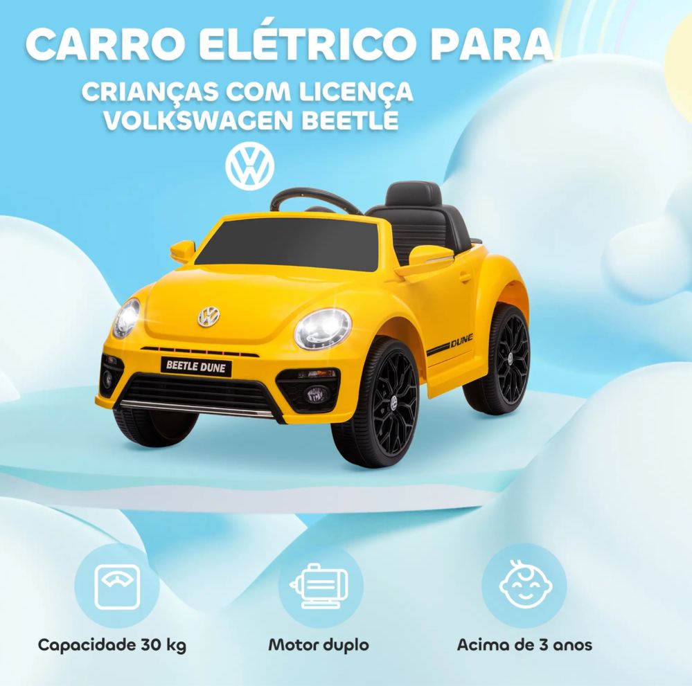 Carro Eléctrico Brincar VOLKSWAGEN BEETLE AMARELO a bateria