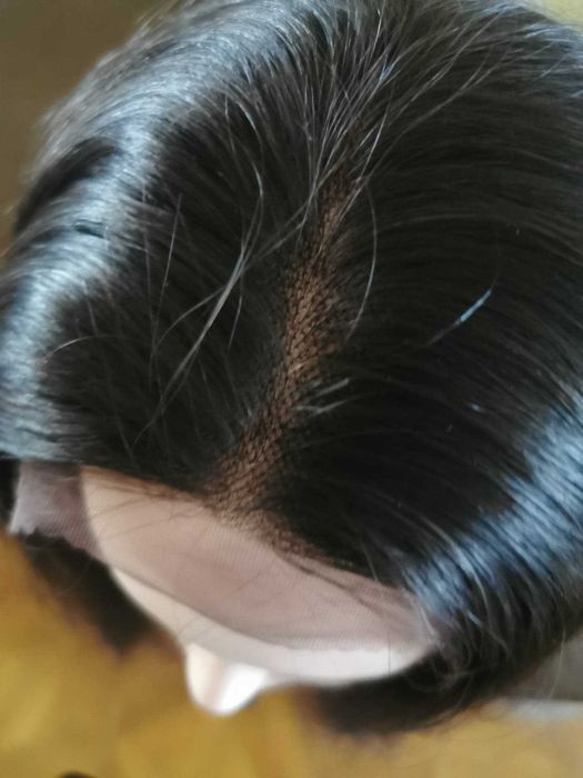 Peruka naturalna czerń 60 cm lace front przedziałek fale bardzo gęsta