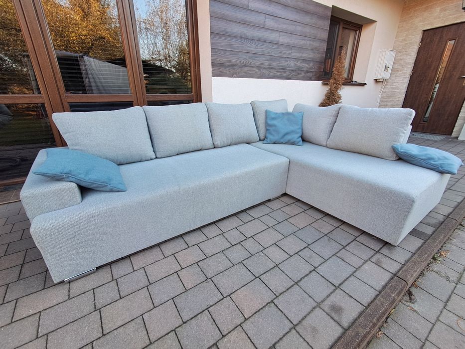 Szary Narożnik z funkcją spania I pojemnikiem (sofa,kanapa,meble,łóżko