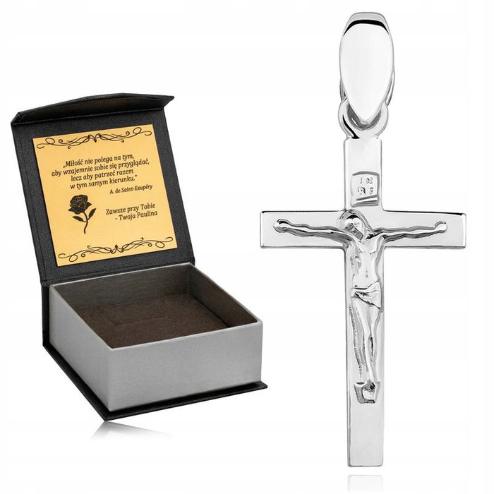 Subtelny Damski Krzyż Srebrny 925 Rodowany Krzyżyk Jezus Prezent Dla C