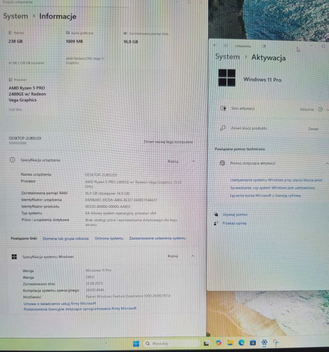 Lenovo M715q Thinkcentre DDR4 16 GB R5 pro 2400GE W11 PRO