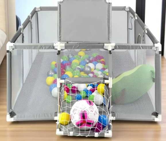 Детский манеж с сетчатыми стенками, баскетбольным кольцом и воротами