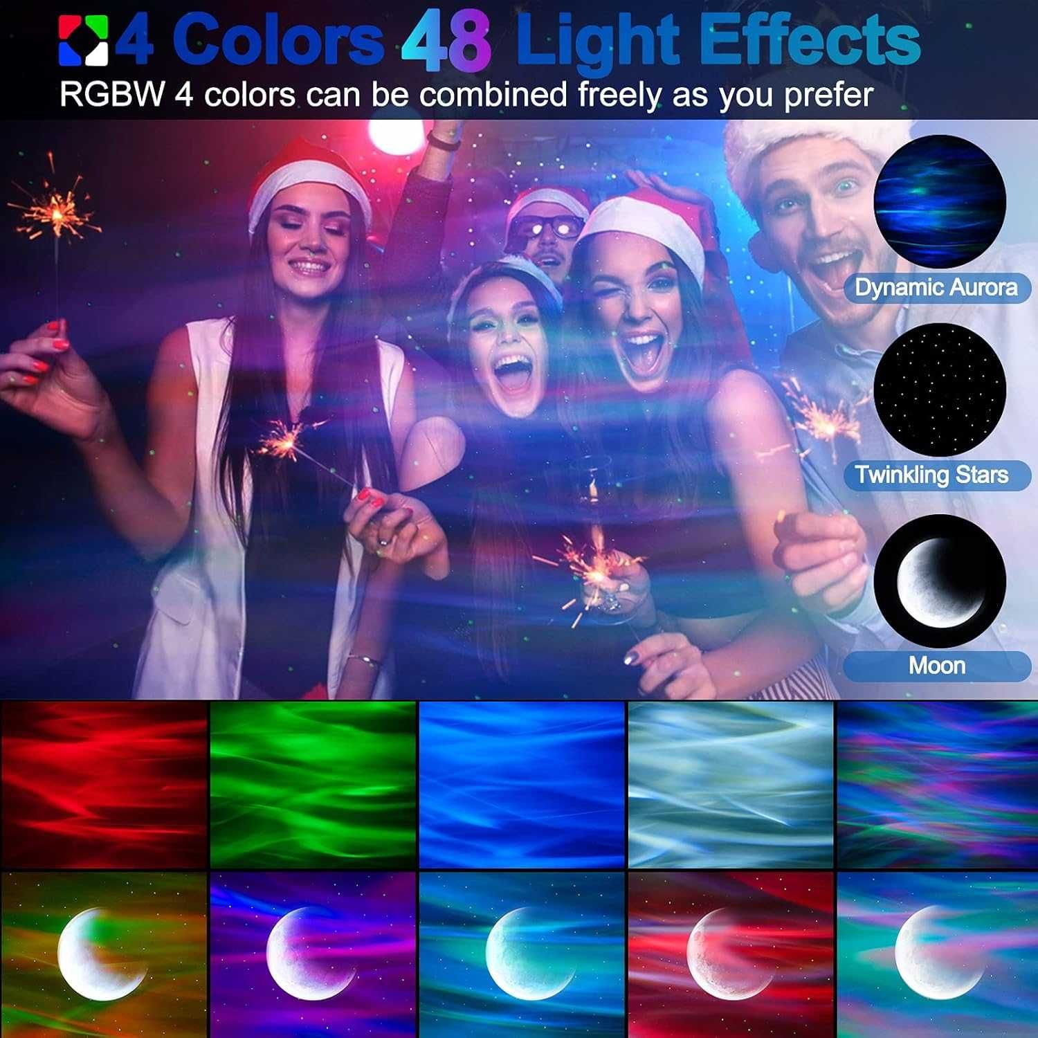 Cadrim 3w1 projektor gwiazd zorza polarna LED z głośnikiem Bluetooth