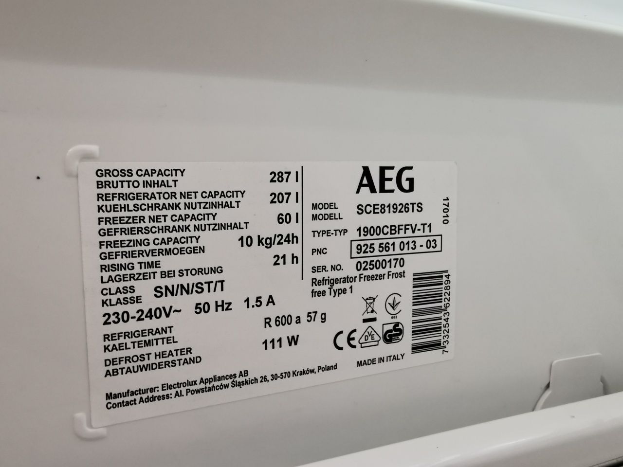 Kabel do lodówki AEG