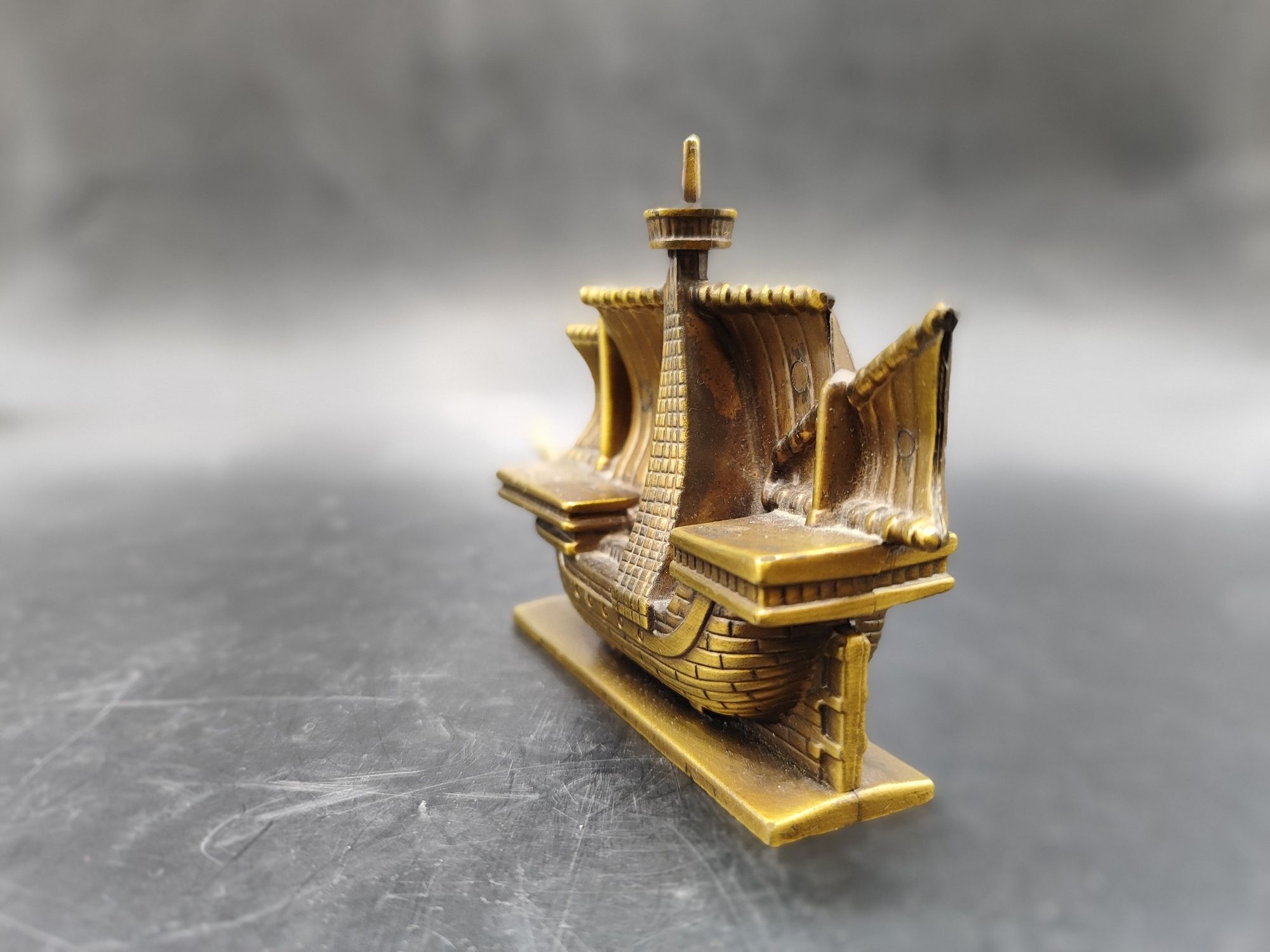 Mosiężny okręt statek żaglowiec model miniatura kolekcja