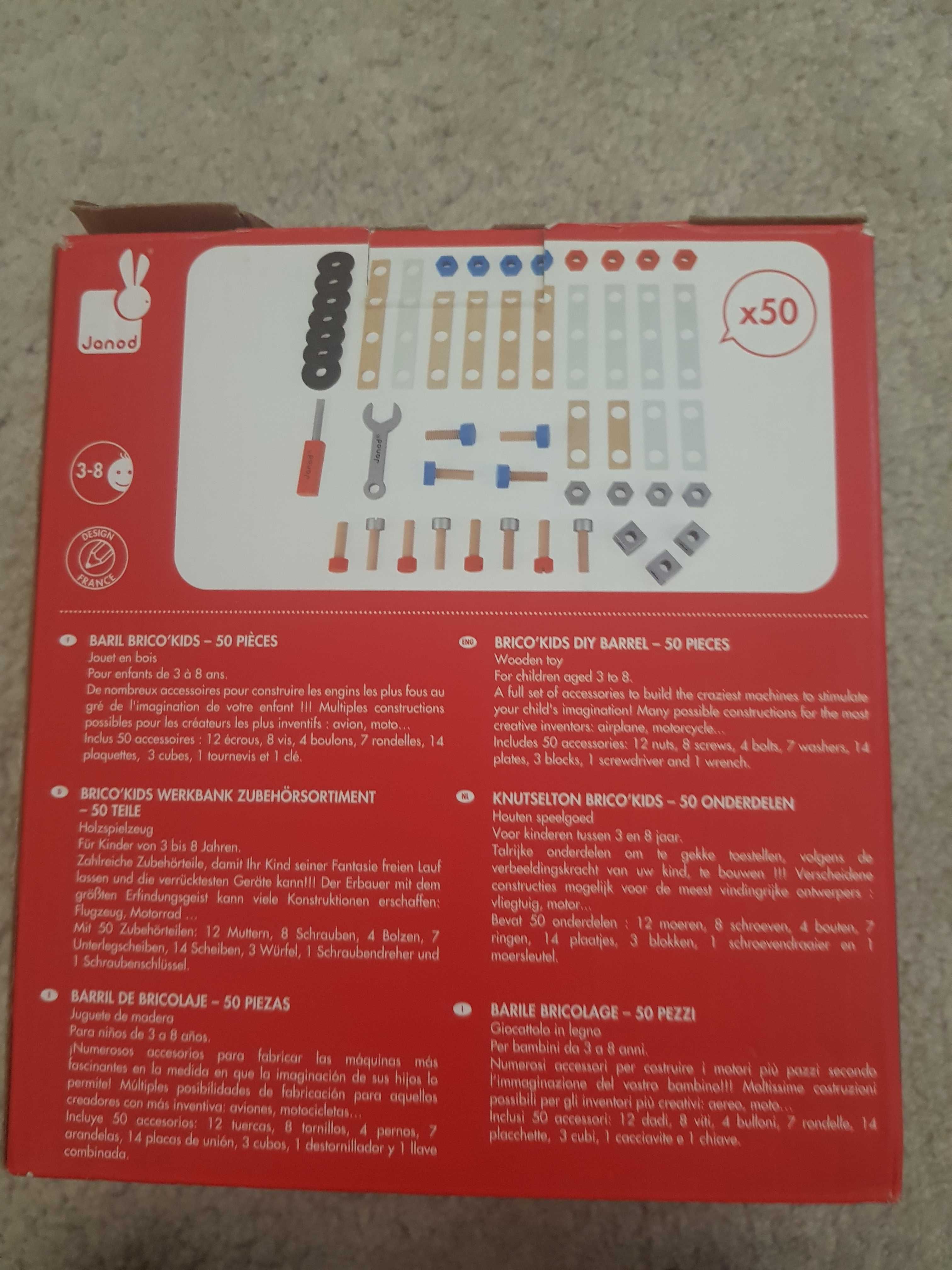 Janod klocki konstrukcyjne DIY Baril Brico drewniane dla dziecka 3+