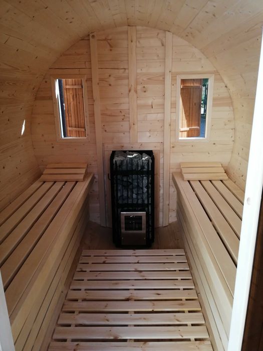 Sauna Ogrodowa beczka 250cm, Piec elektryczny 9kW, Transport + Gratisy