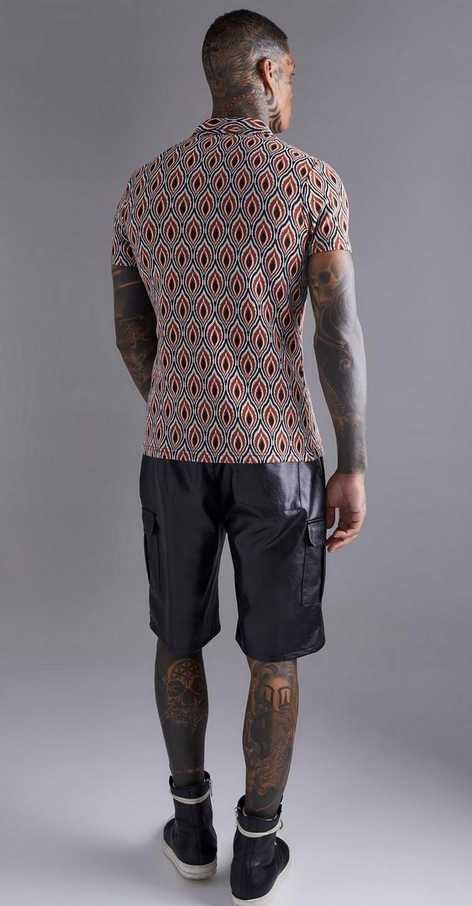 Knitted MUSCLE slim fit koszula S/M/L t-shirt taliowana revere polo