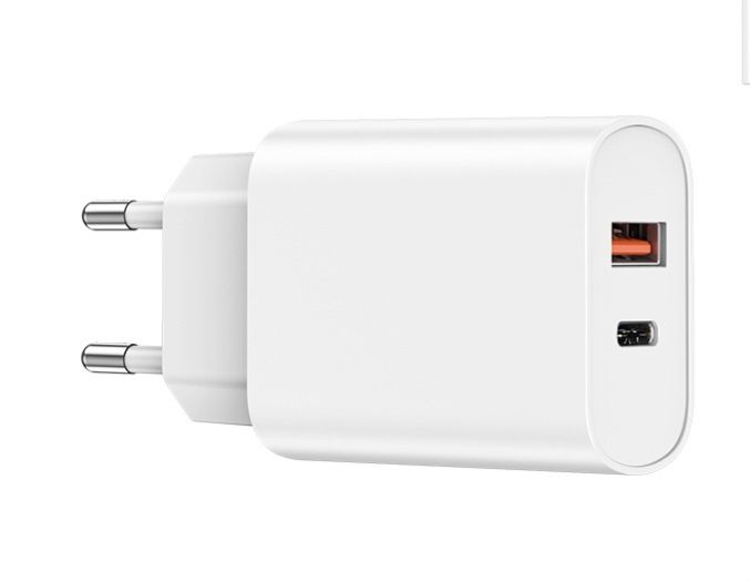 ładowarka sieciowa PD QC 20W USB-A USB-C biała szybkie ładowanie