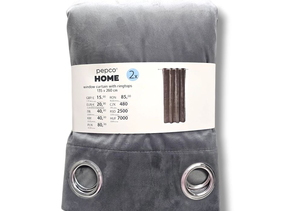 Zasłony pepco szare welur welurowe grube zaciemniające