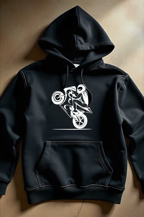 Męska Czarna Bluza M Motocyklista Wheelie