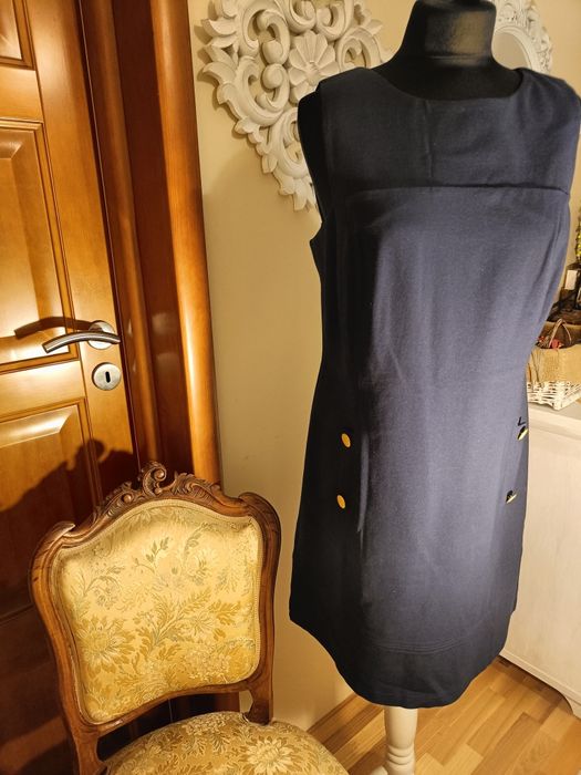 Sukienka, princeska granatowa, rozm. 38 z materiału punto