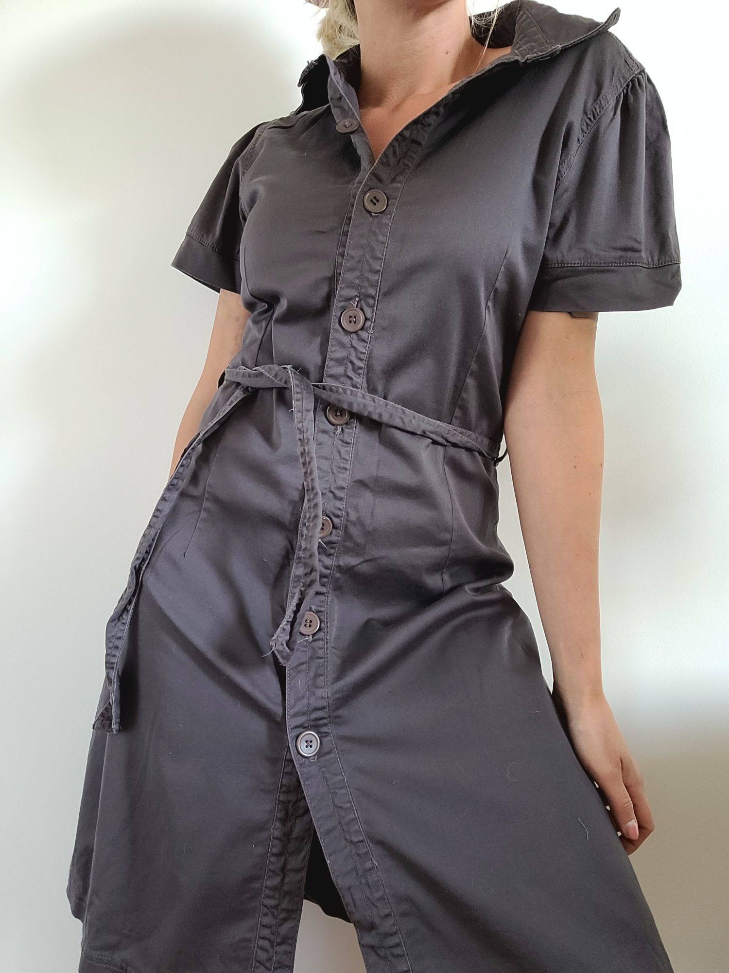 Szara sukienka oversize szmizjerka vintage